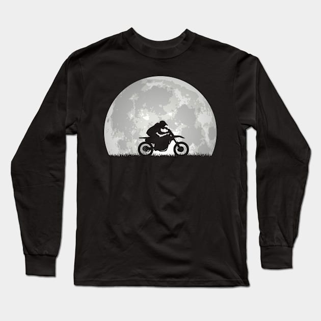 Motorcyclist at night in moonlight Long Sleeve T-Shirt by POS